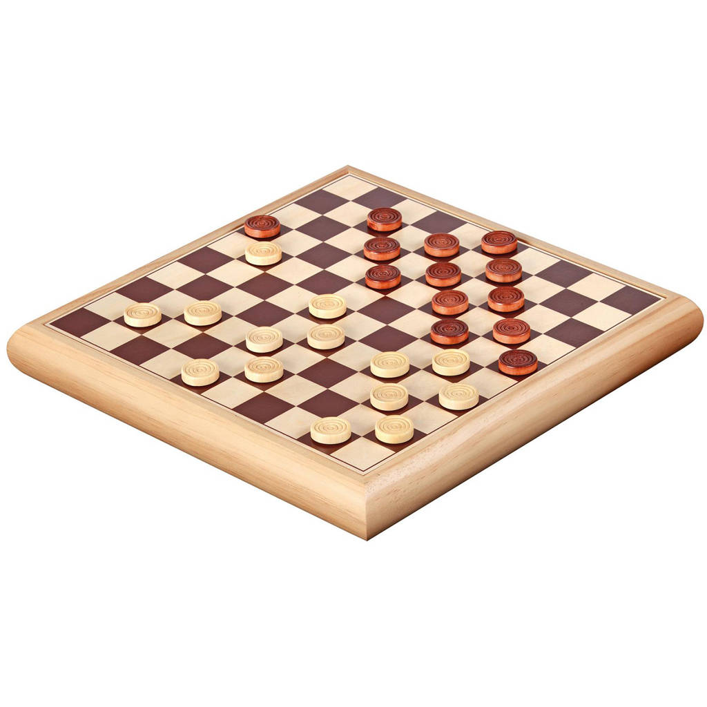 houten schaak-dam set 32x32cm Houten schaak-/damset (32x32 cm)