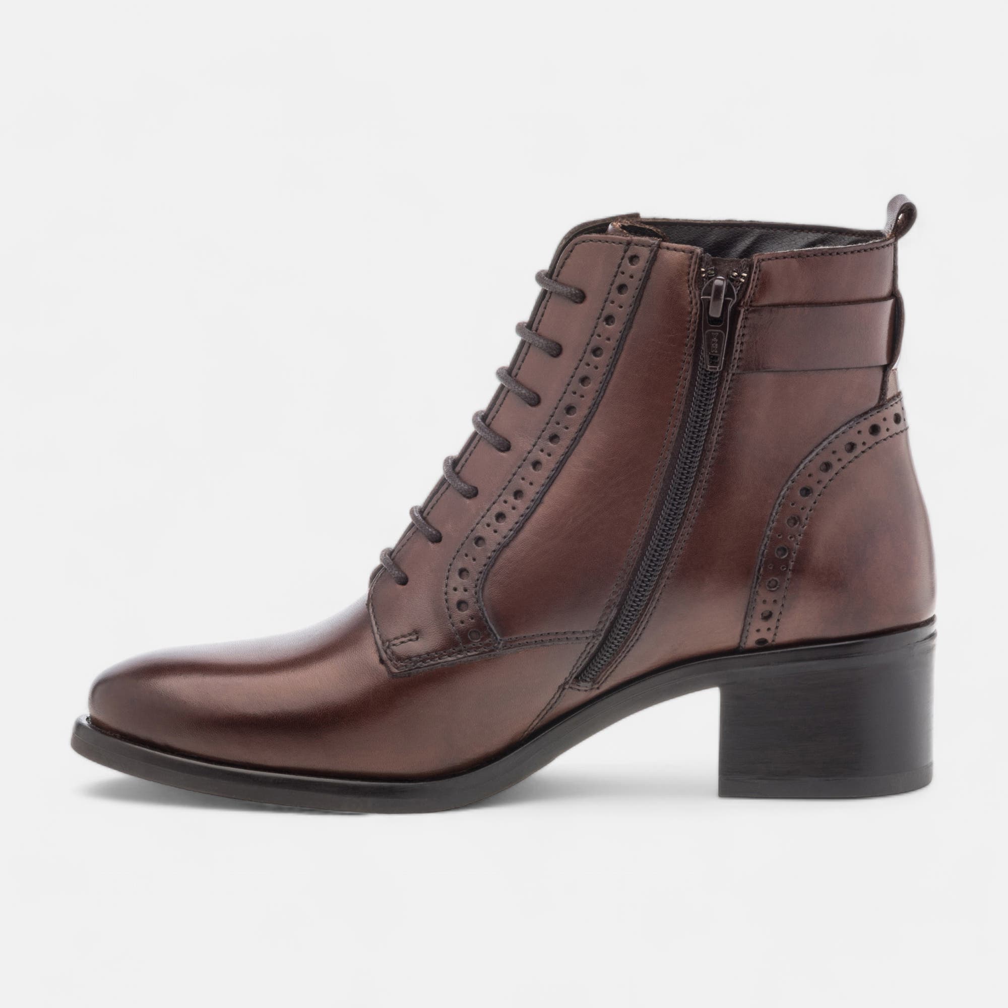 Bottines à lacets Femme en cuir cognac