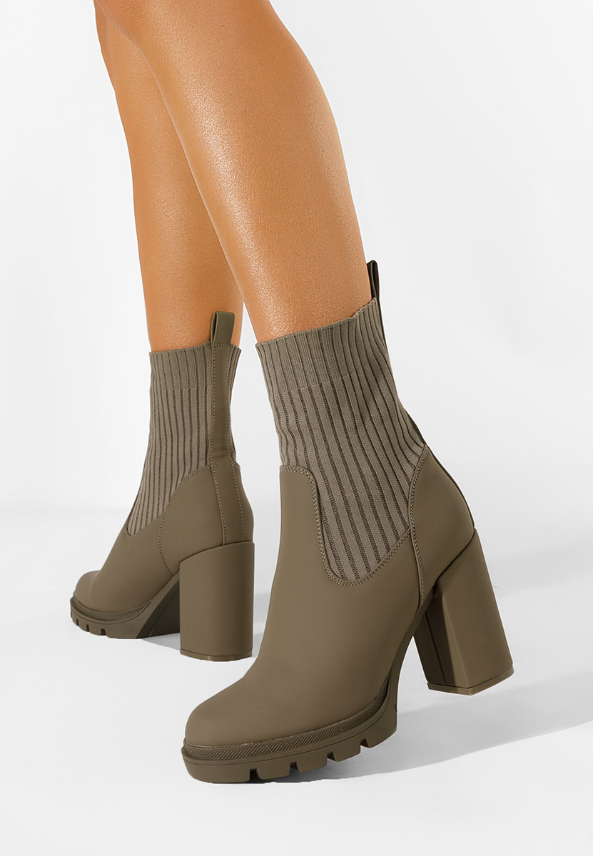 Bottines à gros talon kaki Lorianna