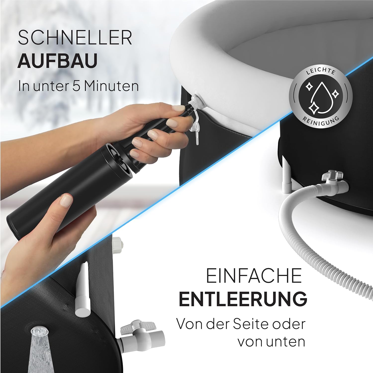 Premium Eisbad (80 cm Ø) XL Komplettset - Kryotherapie für Sportler & Anfänger, erleben Sie die regenerative Kälte zu Hause - Eistonne mit 5 dicken Isolierschichten