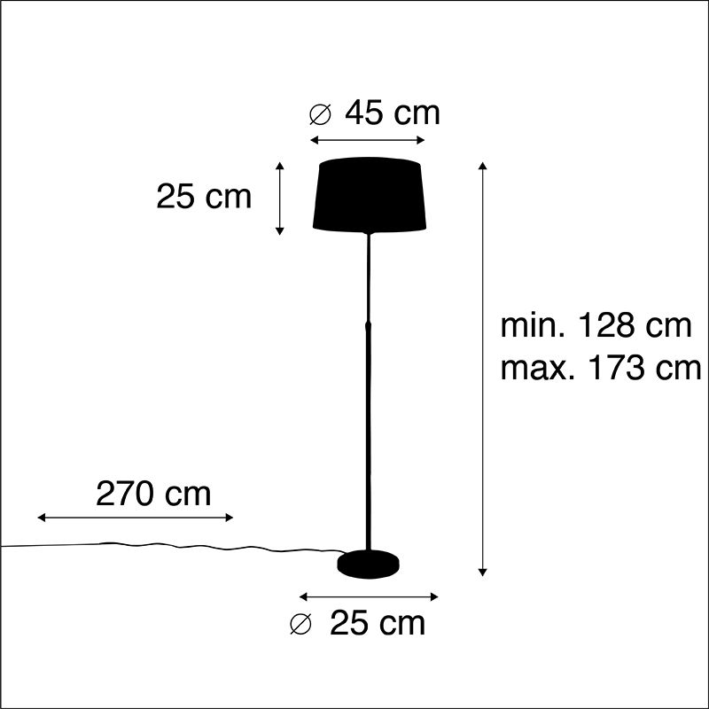 Vloerlamp zwart met donkergrijze linnen kap 45 cm - Parte