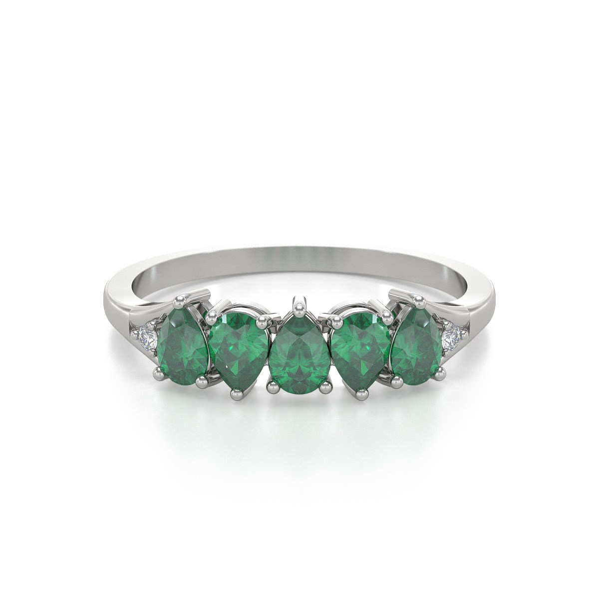 Bague ADEN Or 585 Blanc Emeraude et diamants 1.74grs