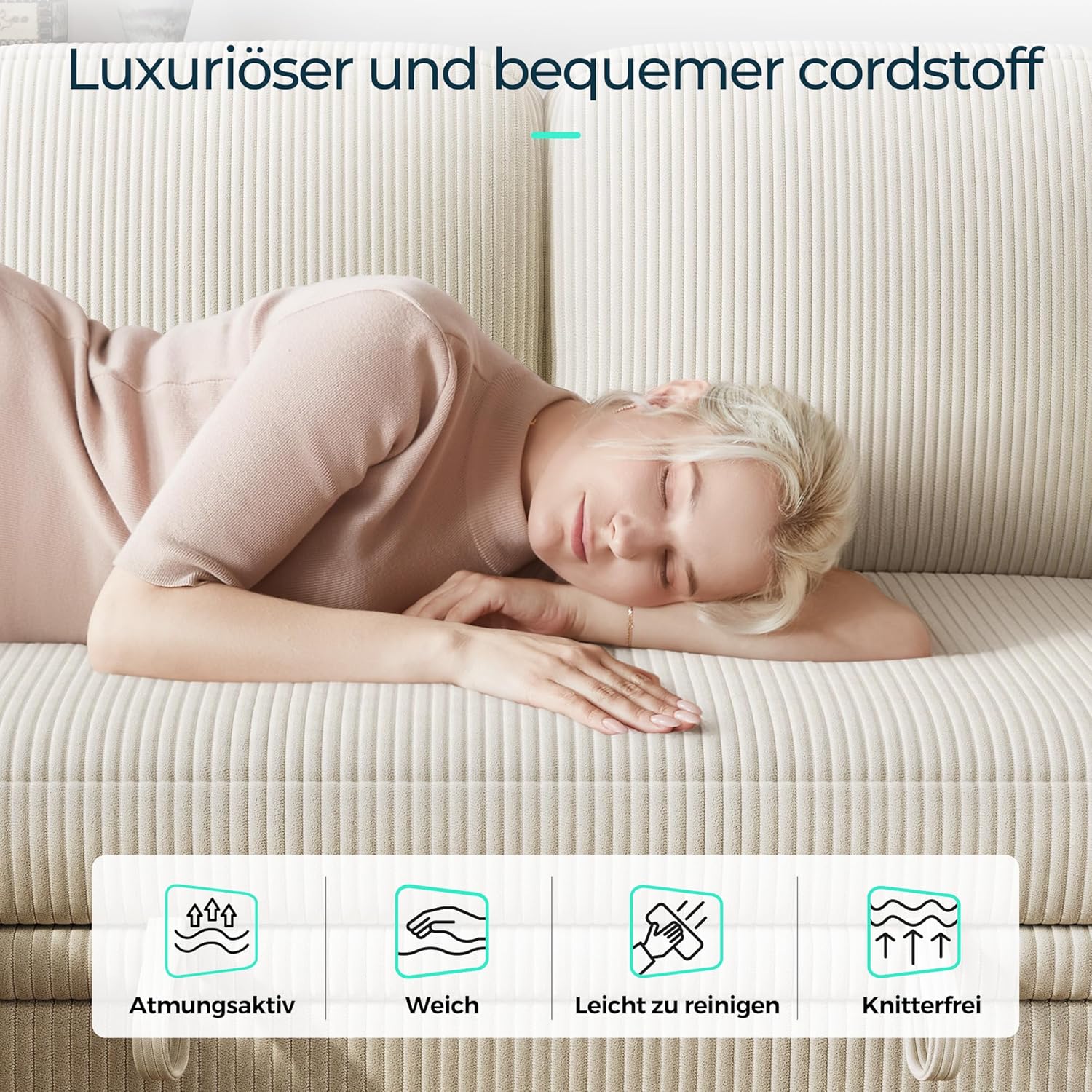 LINSY HOME Schlafsofa Ausziehbarer Couch, Ecksofa mit Schlaffunktion, Stauraum, Cord-Bezug U-Form Modulare Sofas mit Chaiselongue für Wohnzimmer und Wohnungen (Beige, U-Form)