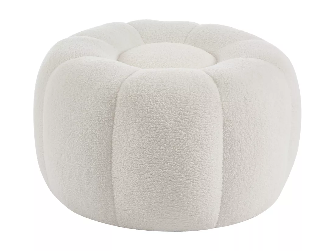 Pouf design fleur en tissu bouclette blanc DELPODA