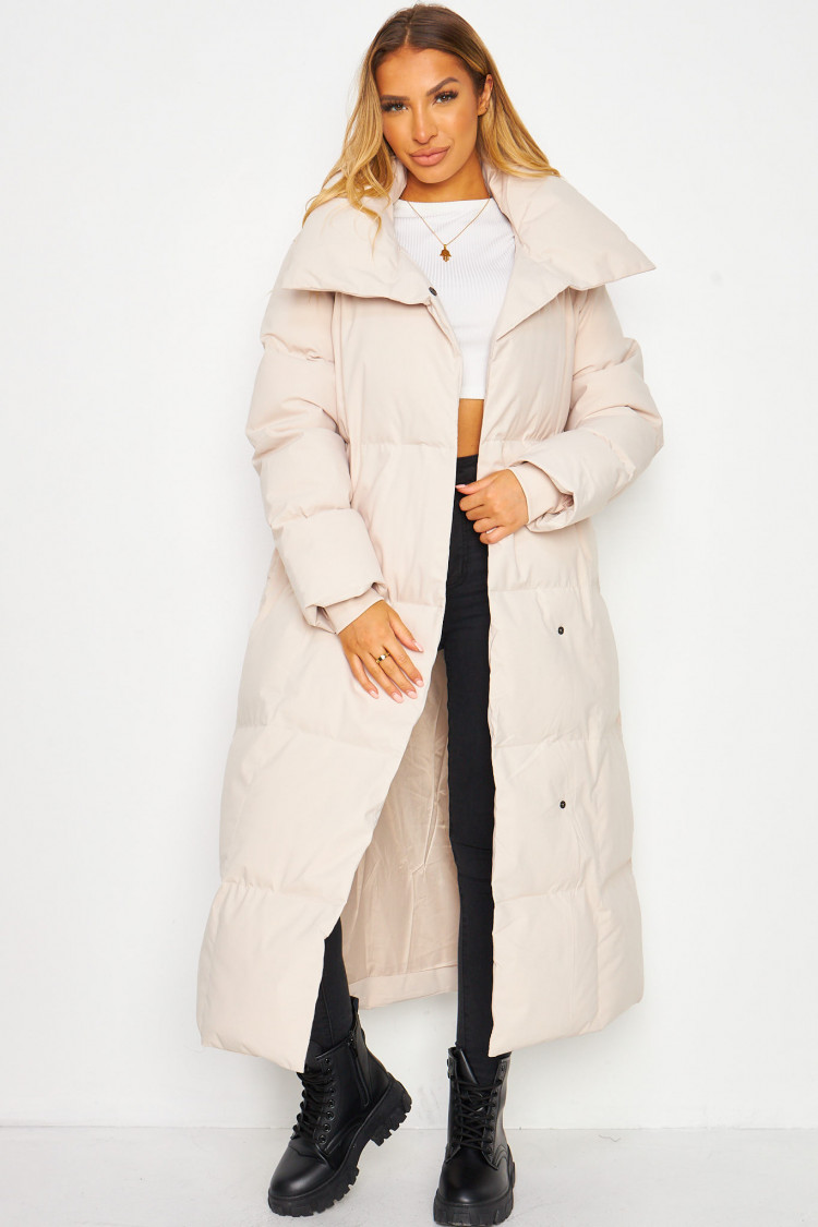 Doudoune matelassée beige manches longues