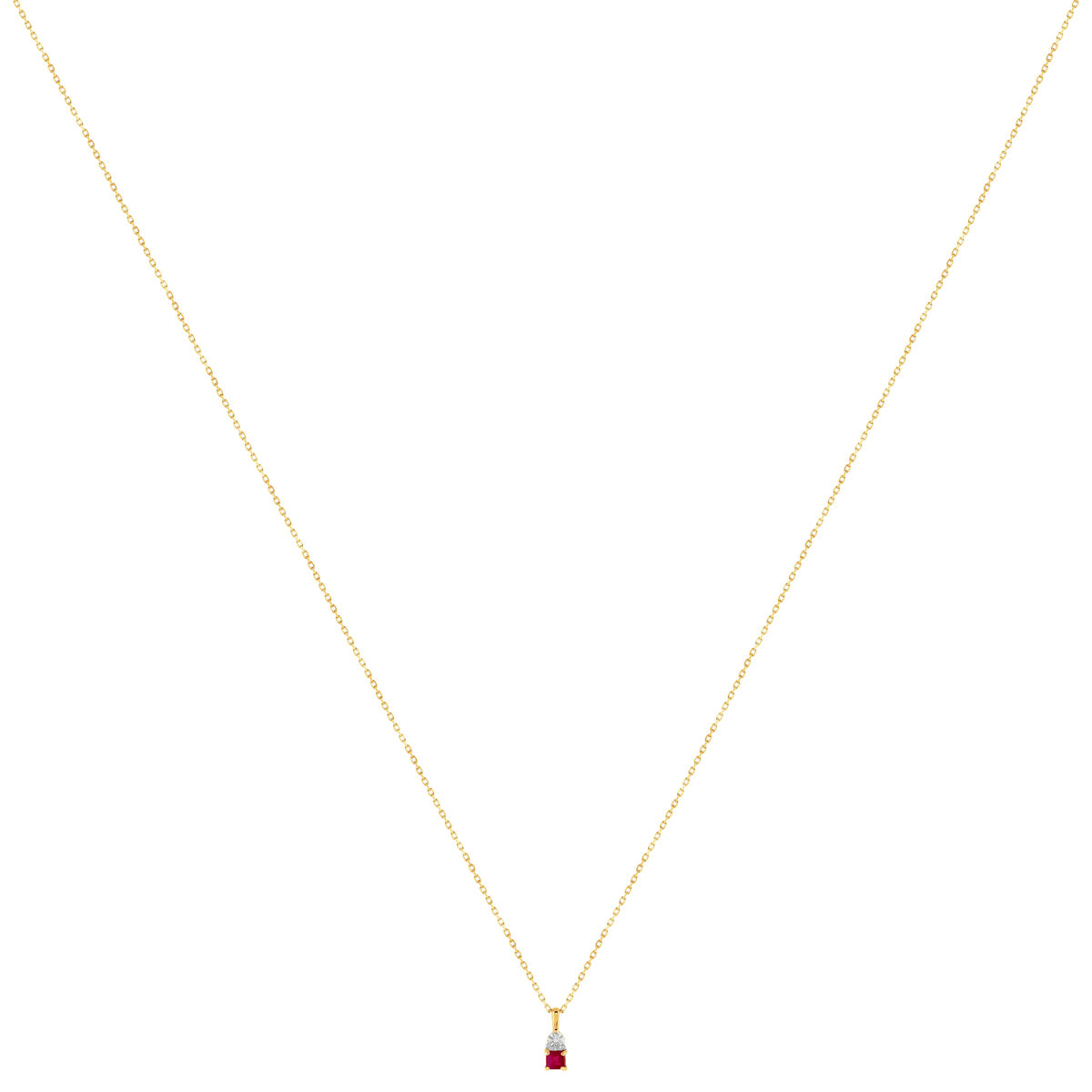 Collier or 375 2 tons rubis et diamant 45 cm avec anneau de raccourcissement à 42 cm