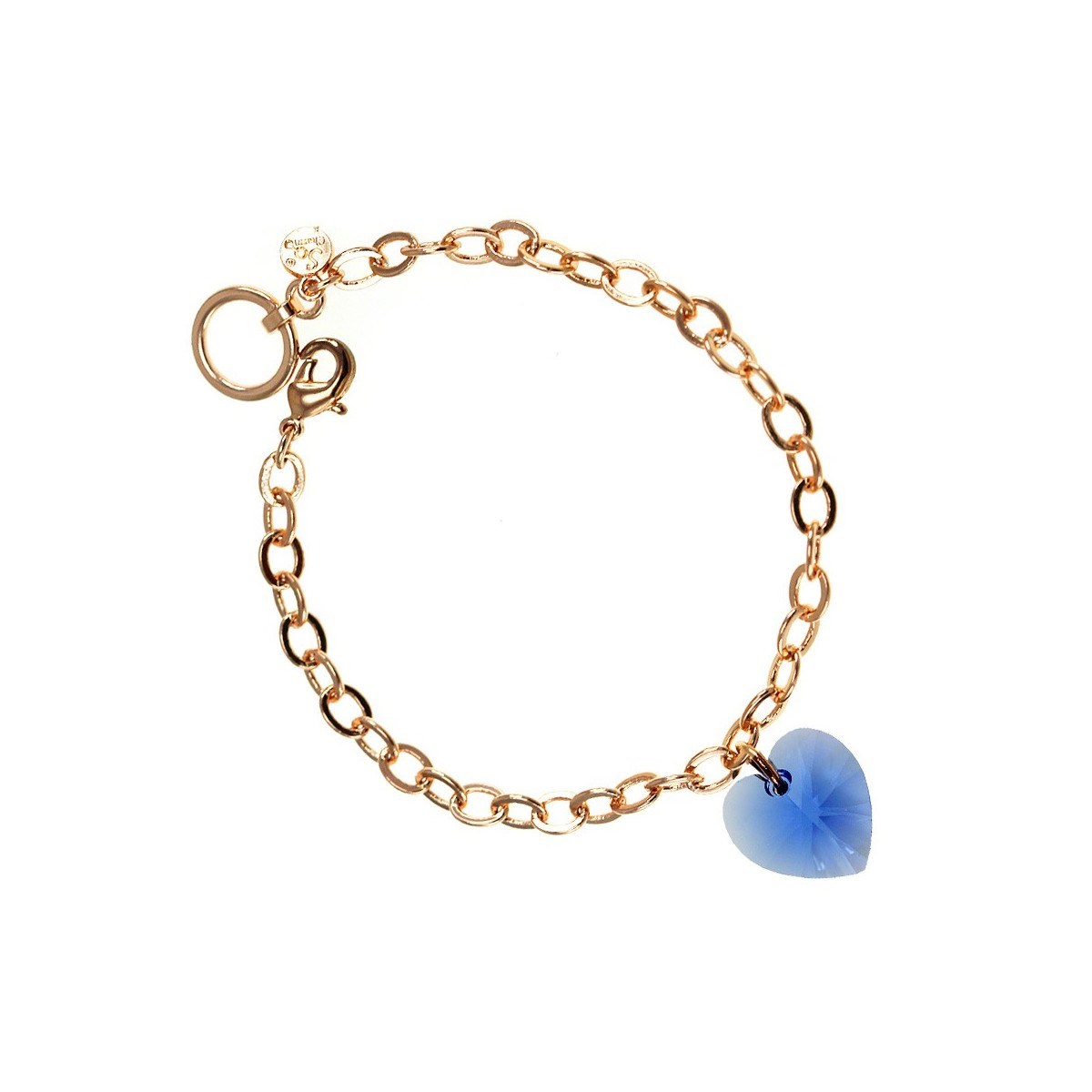 Bracelet doré rosé et coeur bleu SC Crystal orné de Cristaux scintillants