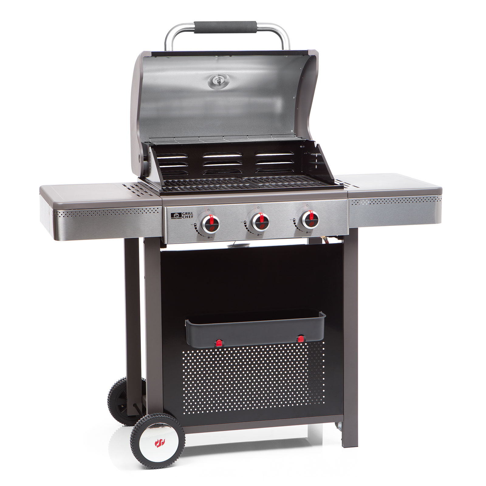 GRILLCHEF Gasgrill - silber-schwarz - Edelstahl - 3 Brenner