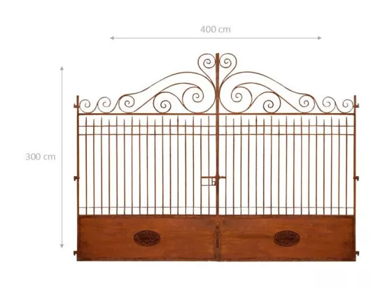 BISCOTTINI Portail en fer - Fer massif avec détails ornementaux - Clôture en fer - Portail en métal - Porte décorative - Portail d'entrée - 400x8x300cm