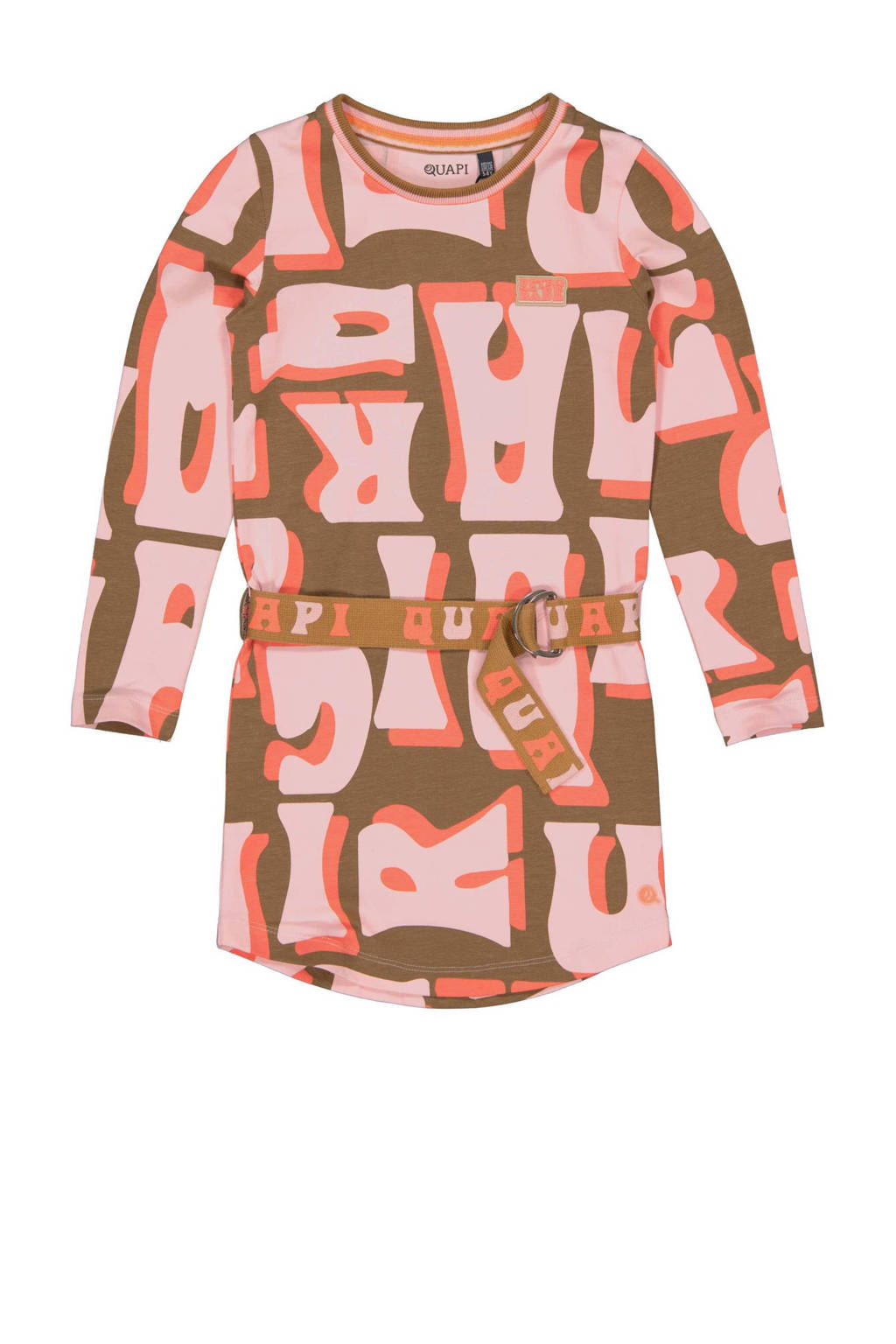 Quapi jurk met all over print bruin/oranje/roze