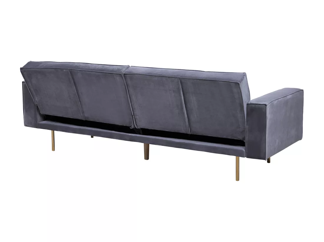 Canapé convertible 3 places en velours gris VISNES