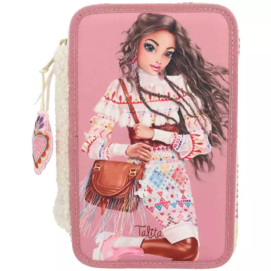Depesche Federtasche COSY mit Druck TOPModel 7,5 x 13 x 20 cm altrosa