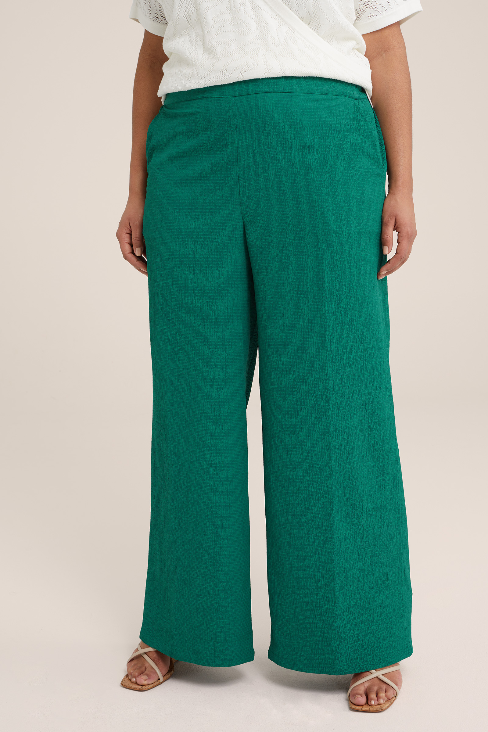 wide leg broek met structuur - Curve WE Fashion Donkergroen