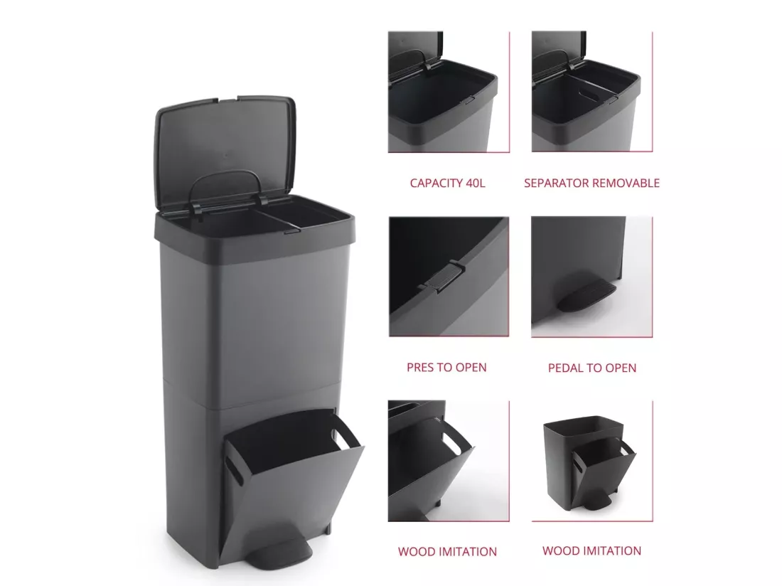Poubelle tri sélectif PICEA Gris Plastique 70L