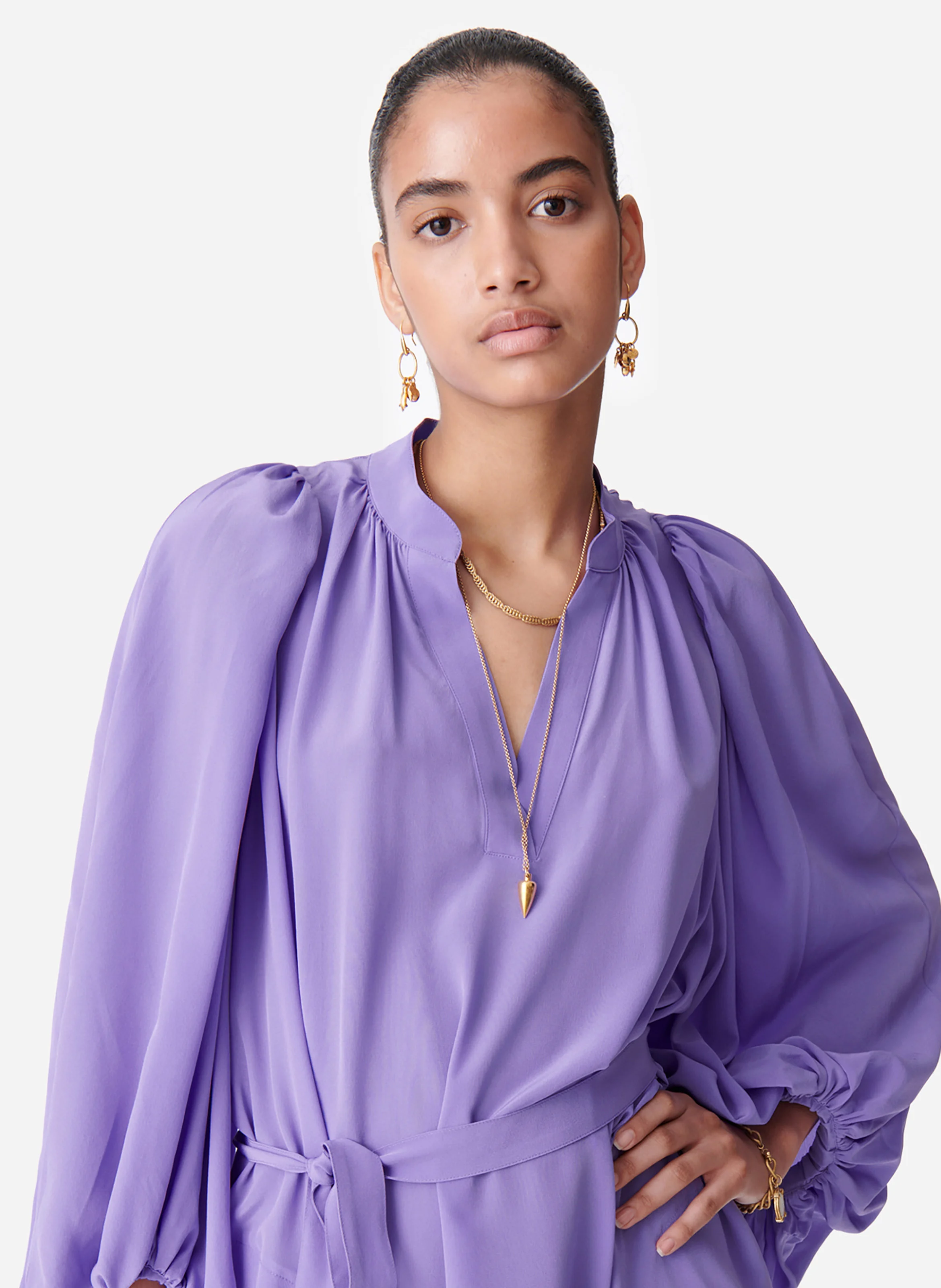 CANESSA - Robe longue ample et fluide en soie | Violet