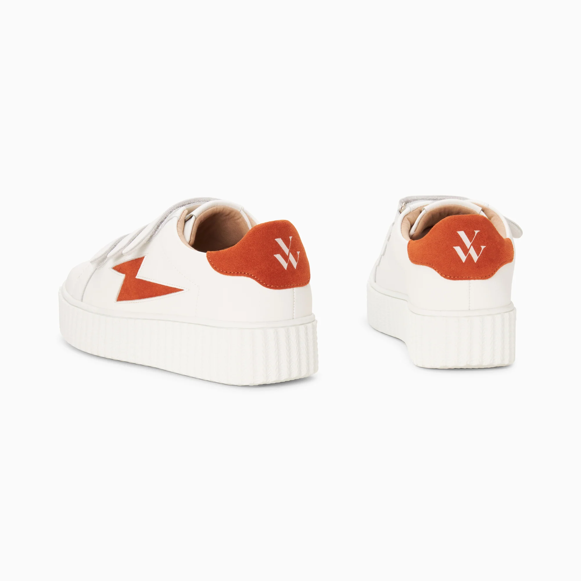 Sneakers-Baskets éclair Kim blanc et orange à scratchs