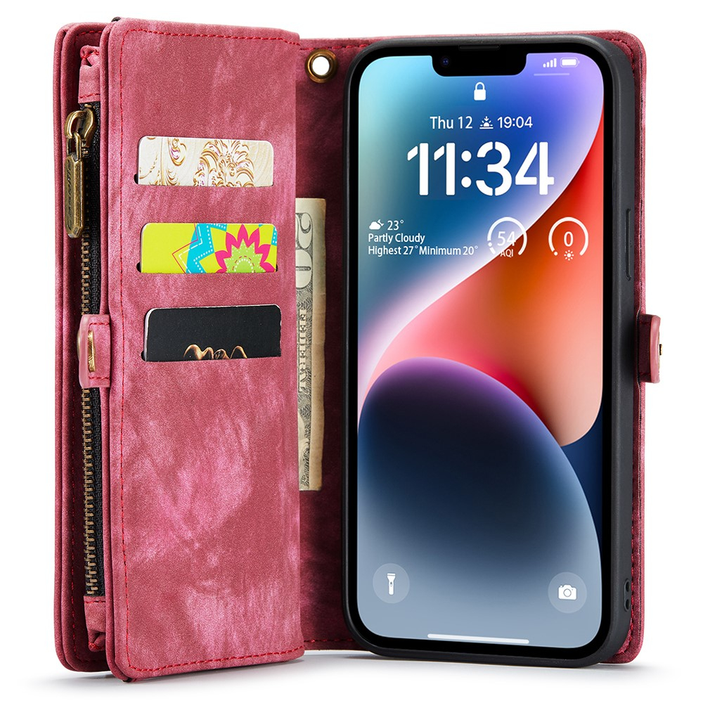 iPhone 15 2in1 Leder Tasche   Magnet Hardcase Karten Etui - Rot