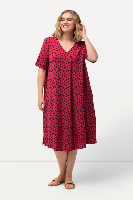 Jerseykleid, Punkte, A-Linie, V-Ausschnitt, Halbarm