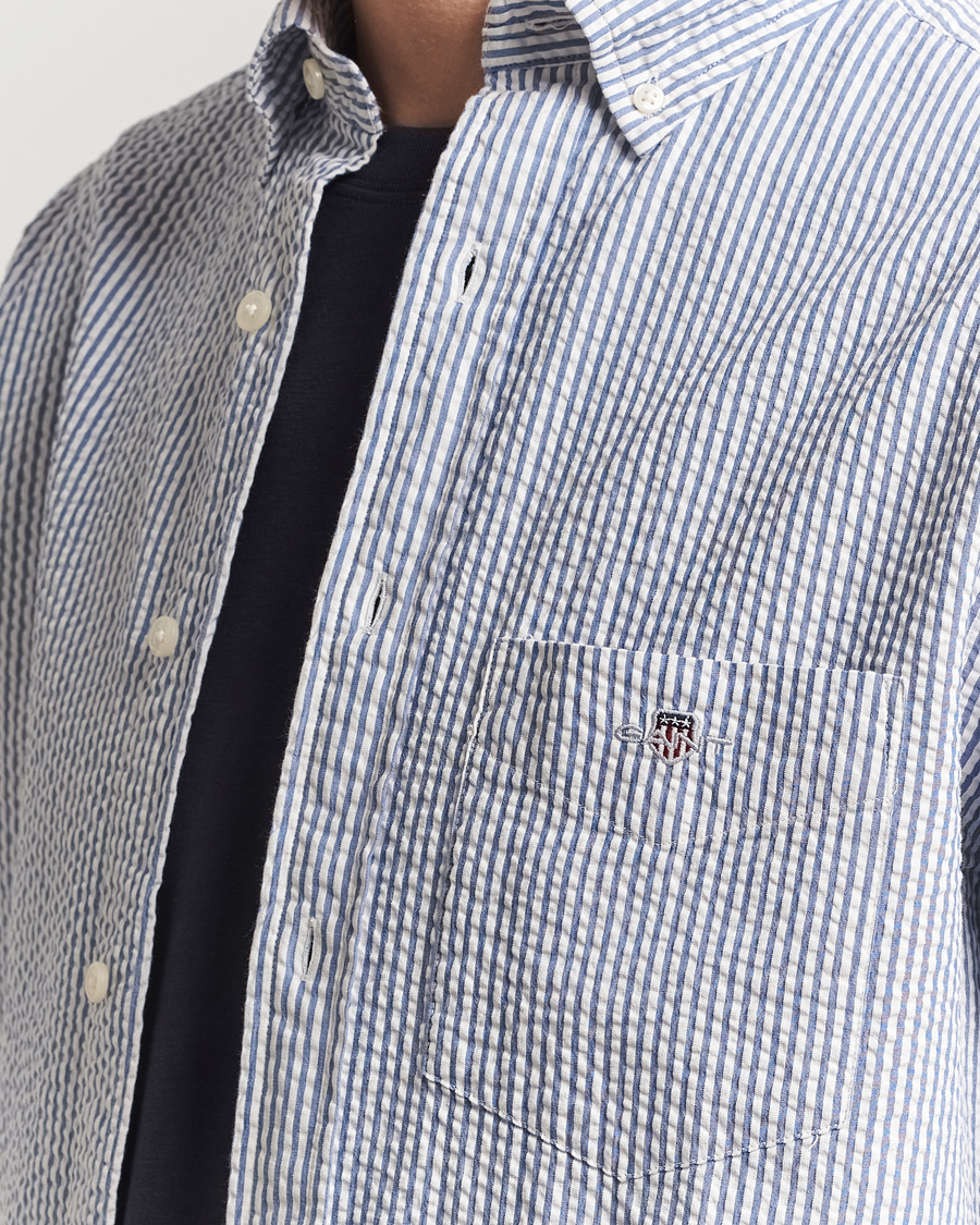 GANT Regular Fit Striped Seersucker Shirt Rich Blue