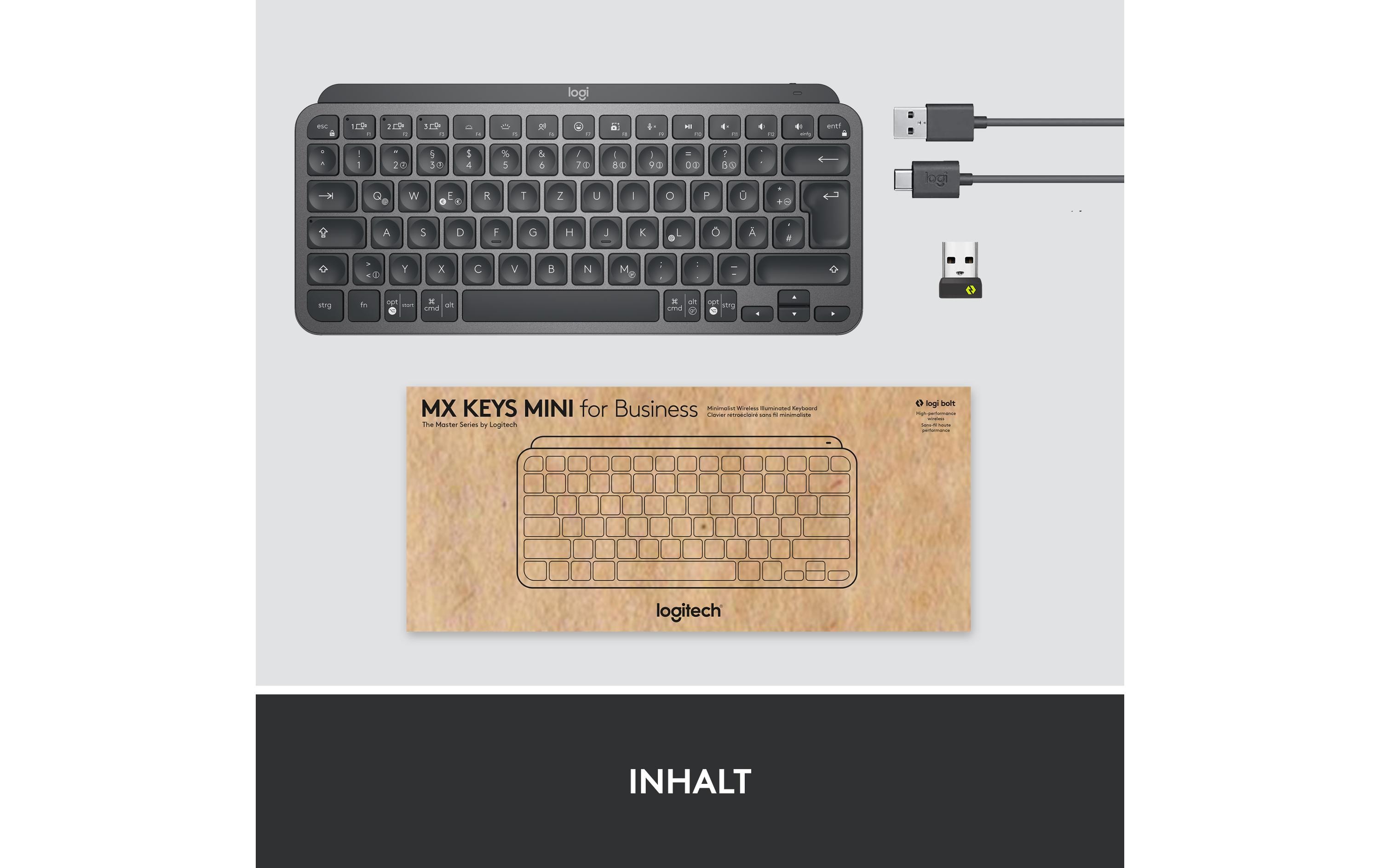 Tastatur MX Keys Mini for Business<br>Minimalistische kabellose Tastatur mit Tastenbeleuchtung und Logi Bolt Empfänger