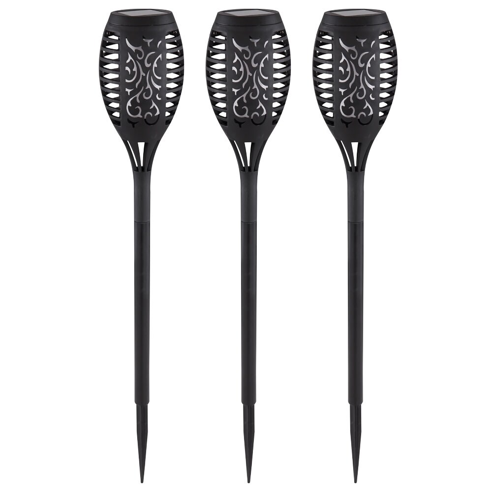 3er Set LED Solar-Steckleuchte, Stanzungen, schwarz, H 49,5 cm