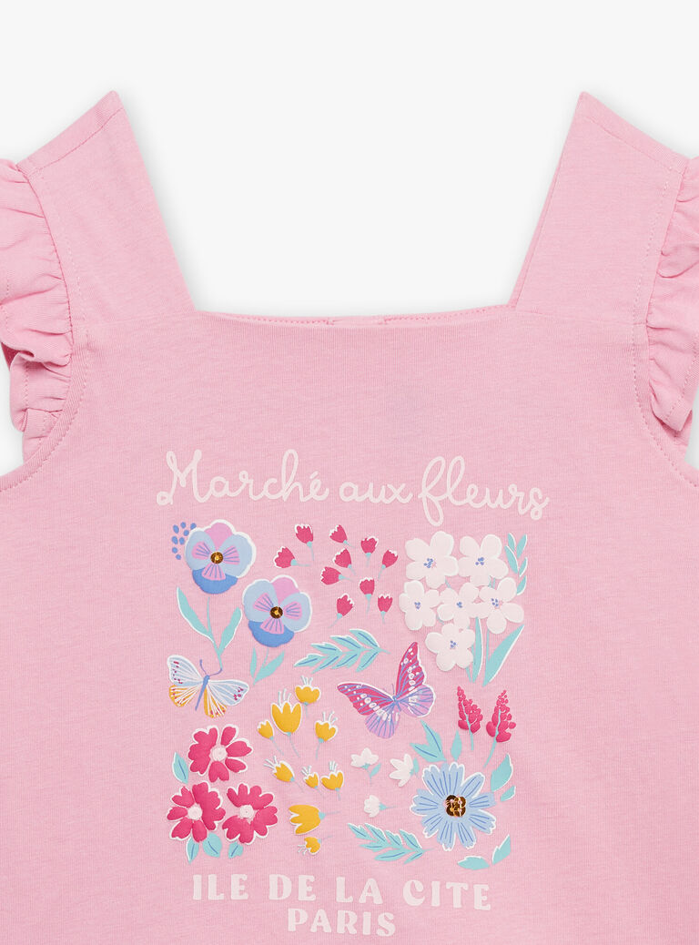 T-shirt rose à motif fleurs