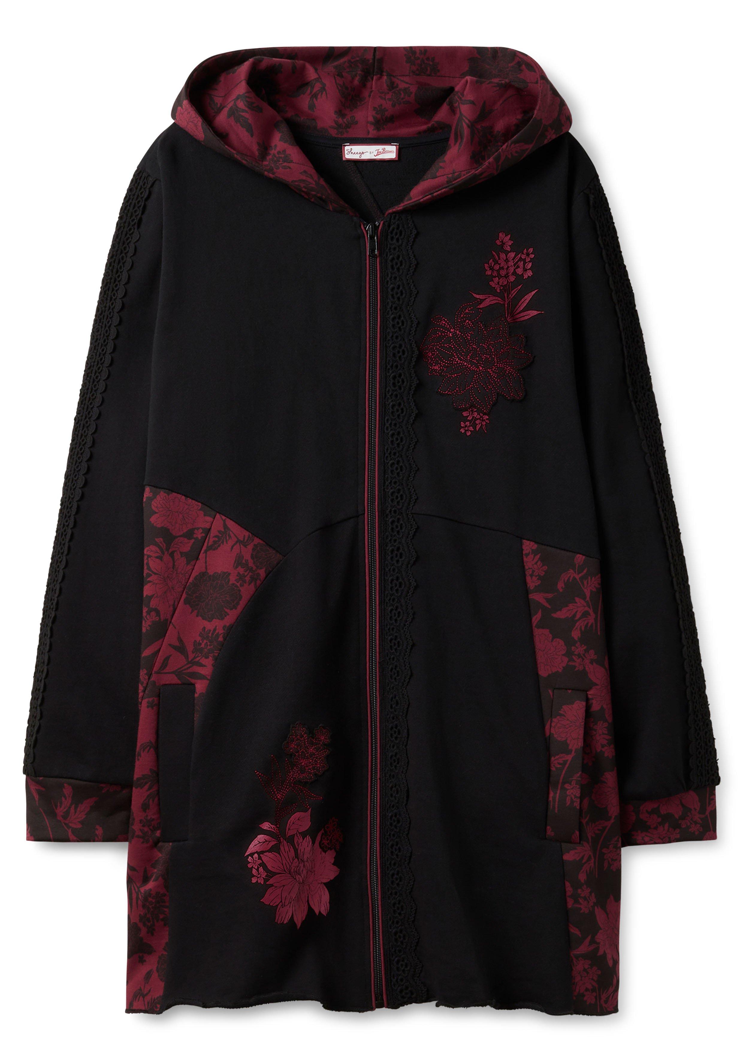 Kapuzensweatjacke in Longform, mit Blumen-Details
