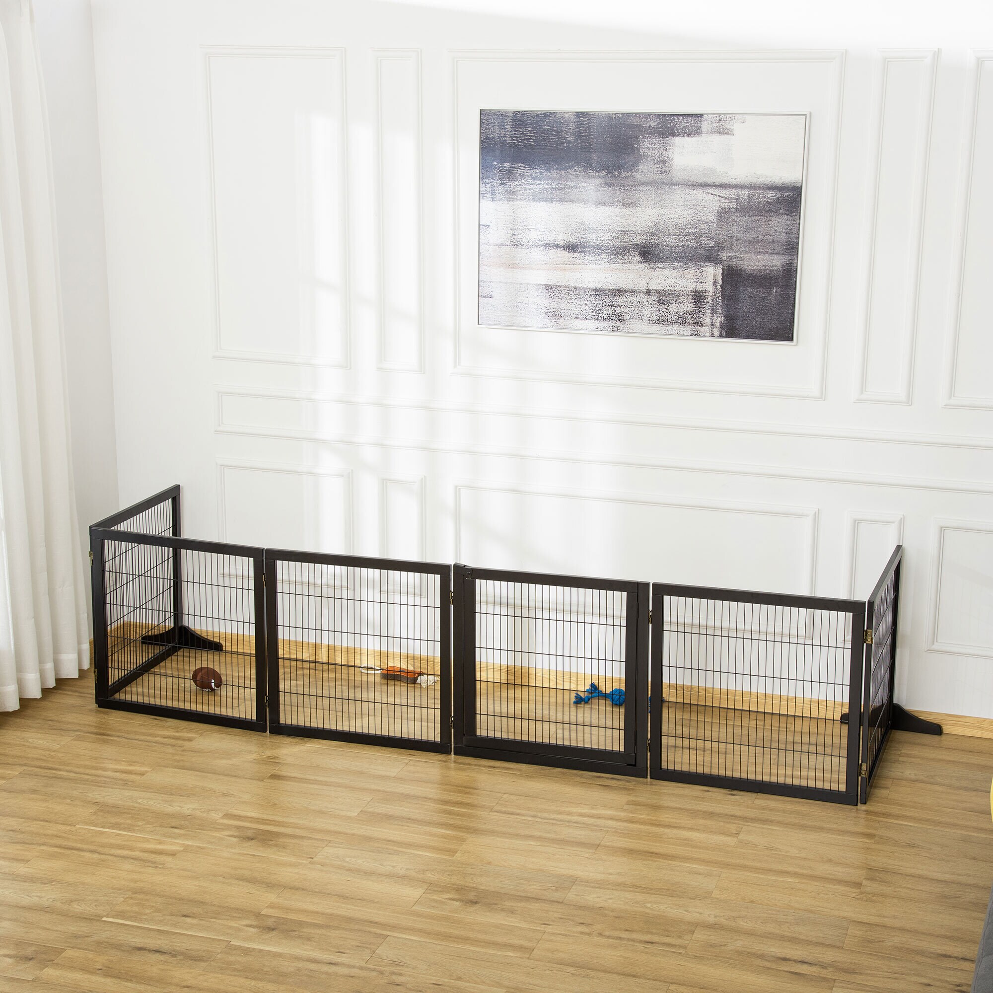 PawHut Türschutzgitter mit sechs separaten Paneelen schwarz 432L x 36B x 70H cm