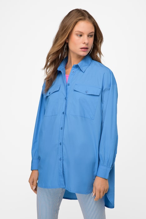 Hemdbluse, Hemdkragen, gerundeter Saum, Langarm