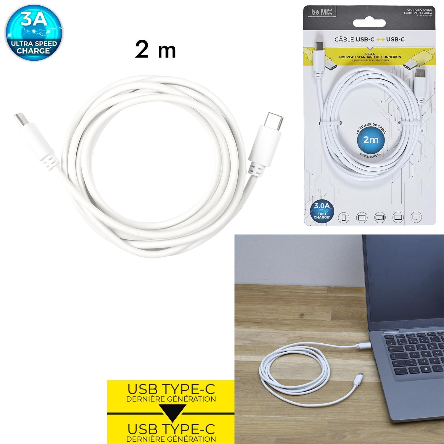 CABLE CHARGE ULTRA RAPIDE 3A DOUBLE TYPE C 2M