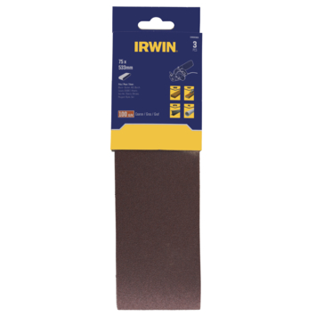 Irwin schuurband 75 x 533 mm K100 voor bandschuurmachines van bijv. Bosch en LUX, 3 stuks