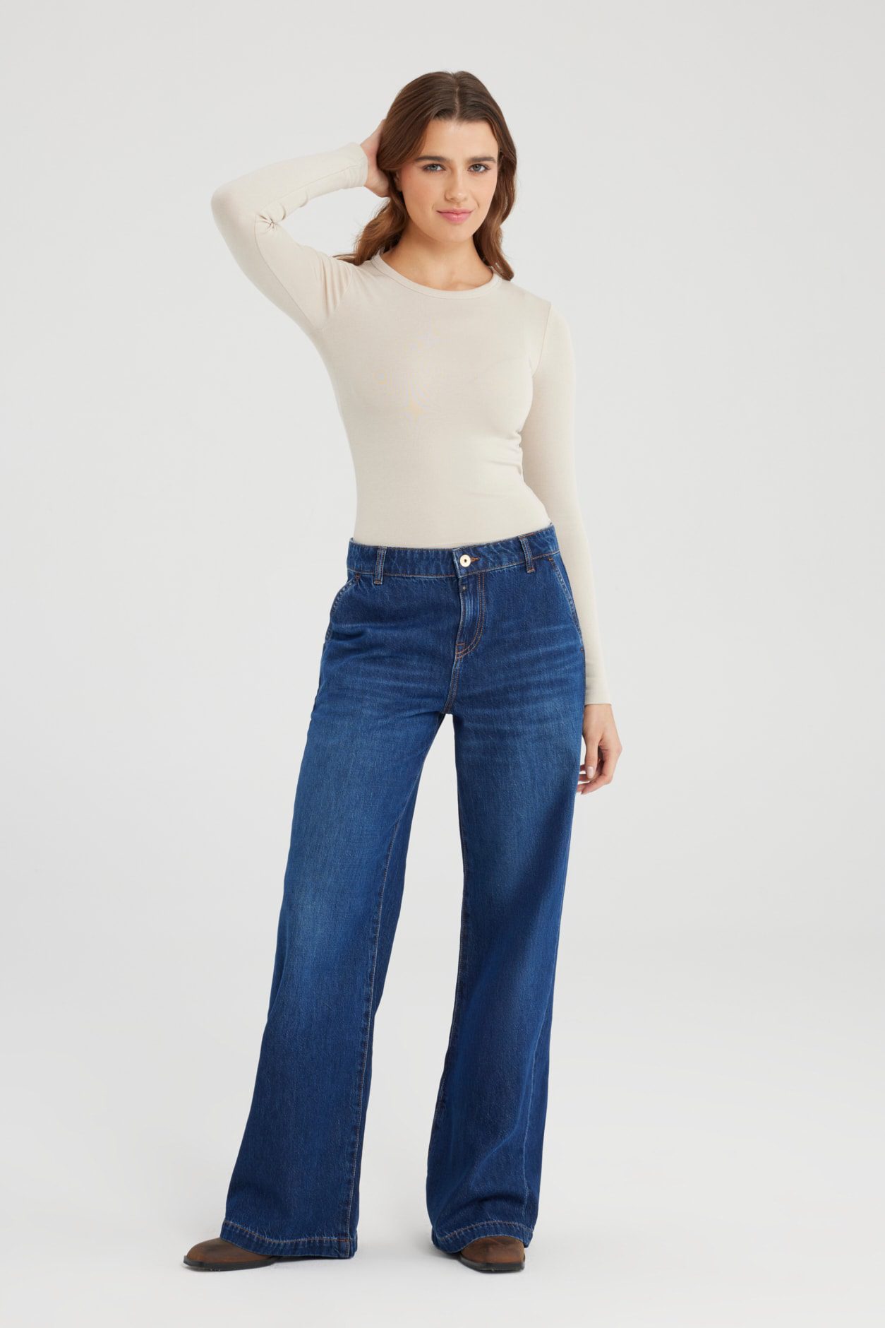 COJ Denim - Maxine Mid Waist Chino Jeans - Dark Blue