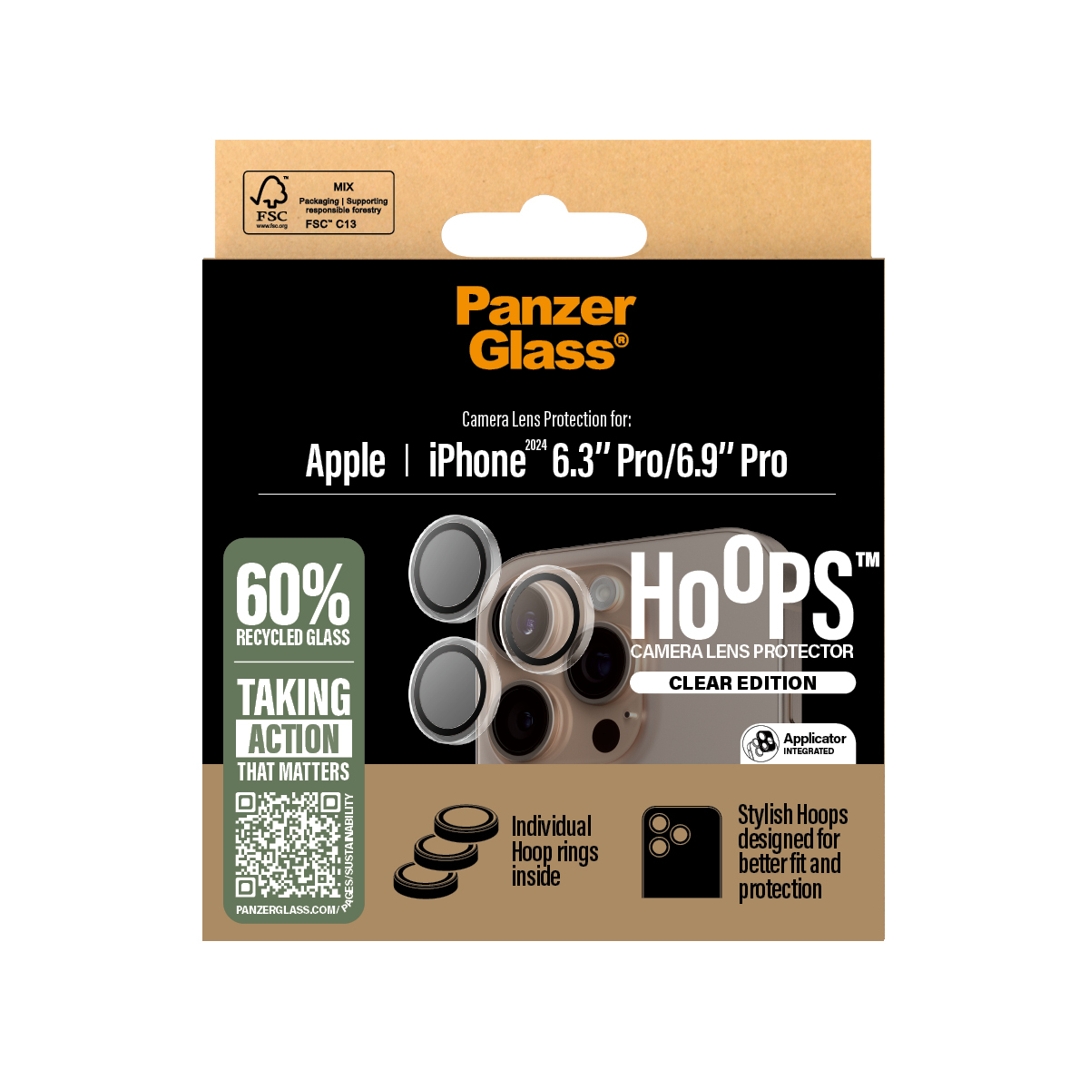 Hoops iPhone 16 Pro / iPhone 16 Pro Max Kameraschutz Objektiv Ring Protector Abdeckung (1286) - Transparent