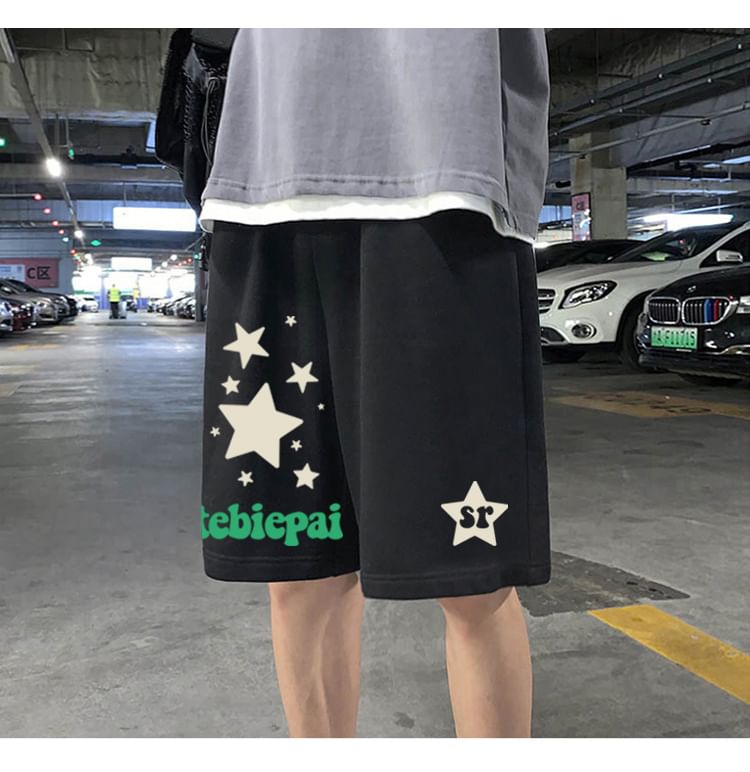 Diphon - Mid Rise Star Lettering Print Sweat Shorts