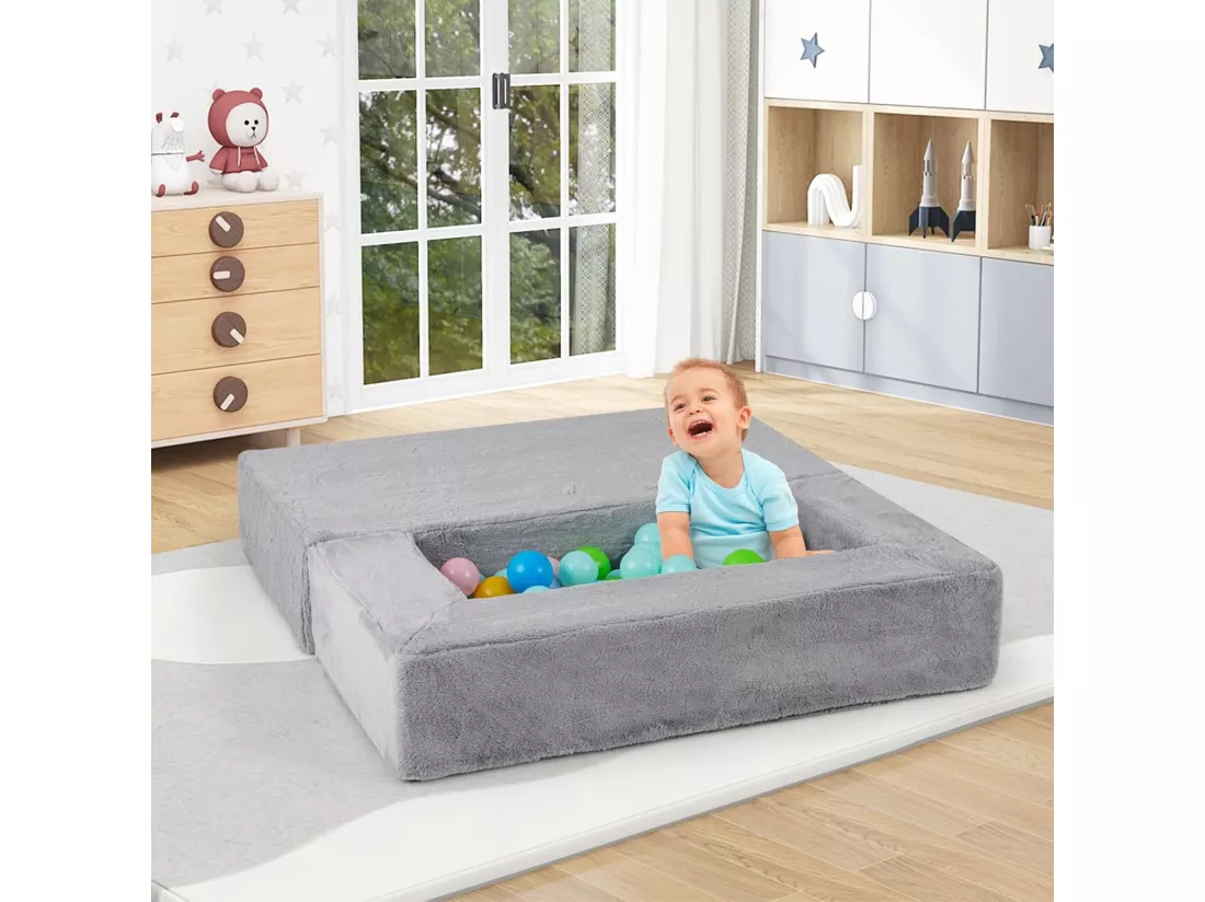 Canapé Modulaire 2 Places pour Enfants en Mousse, Canapé Enfant Convertible & Pliable en Peluche avec Housses Amovibles & Lavables, Canapé en Mousse pour Salle de Jeux et Chambre