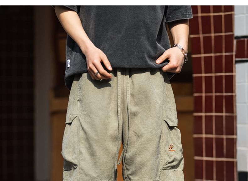 AXEN - Cargoshorts met hoge taille en borduursel