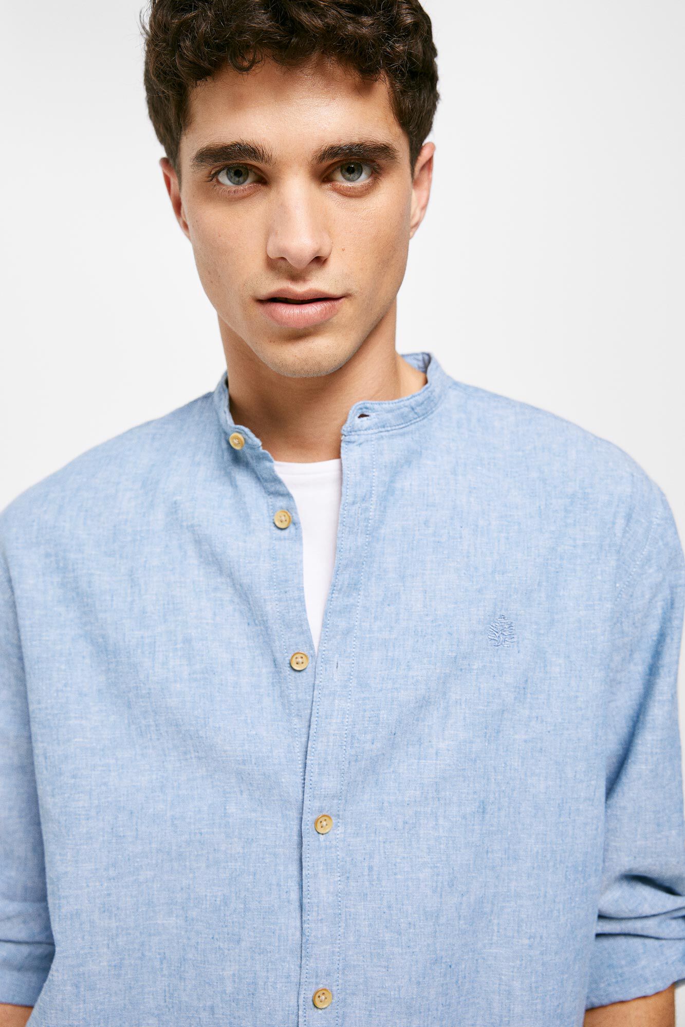 Camisa mandarim de linho - azul