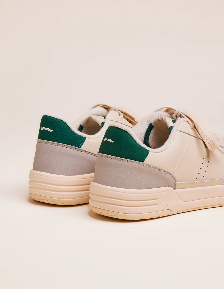 Baskets basses Mael - Cuir recyclé et suède vegan écru sapin