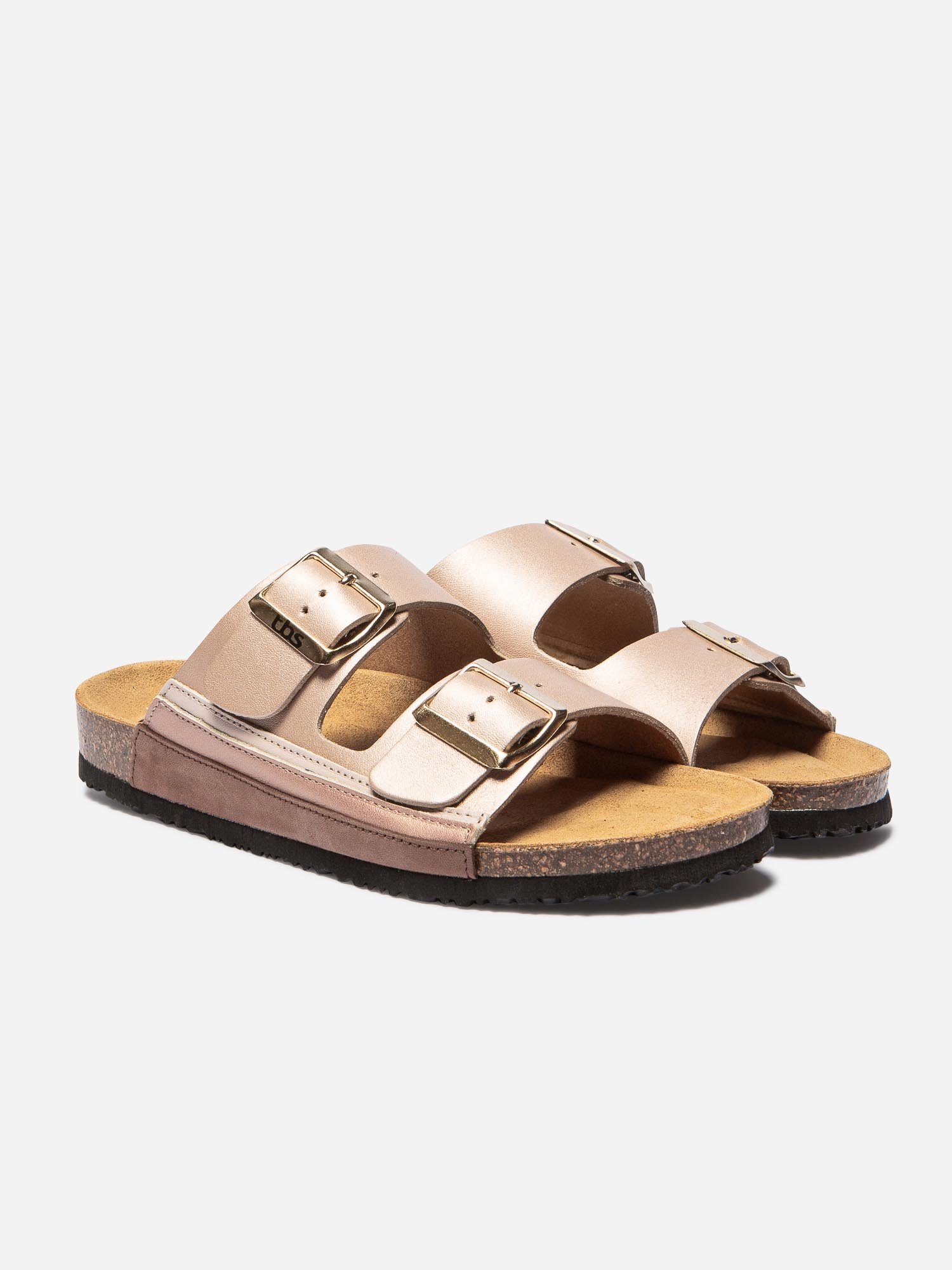 Mules Femme Cuir Fantaisie et Boucles Beige
