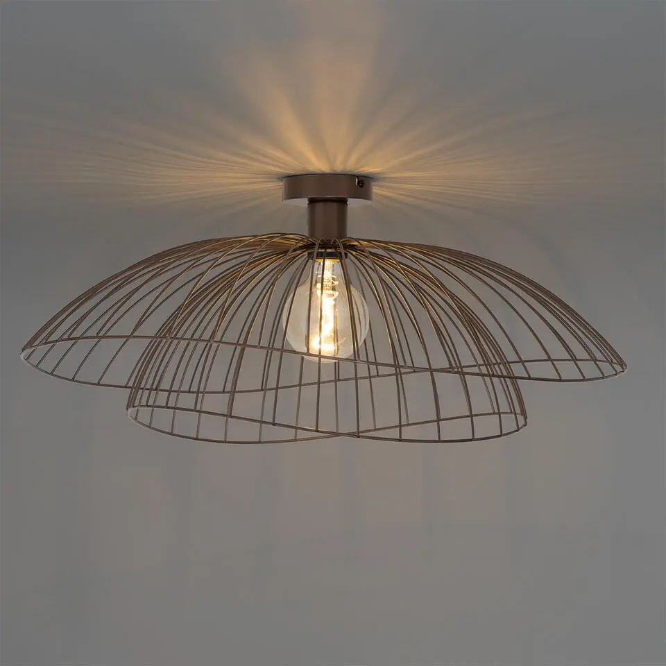 Qazqa plafondlampen pua bruin e27