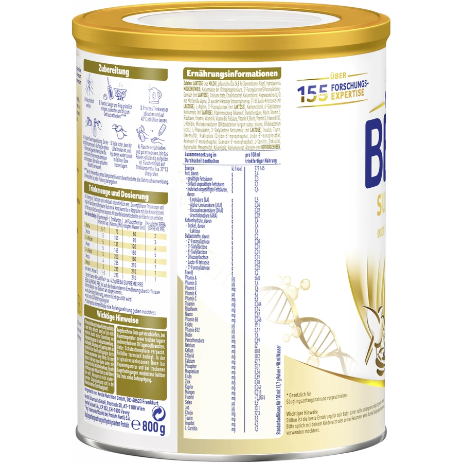 Nestlé BEBA SUPREME PRE Anfangsmilch 6x 800g ab der Geburt
