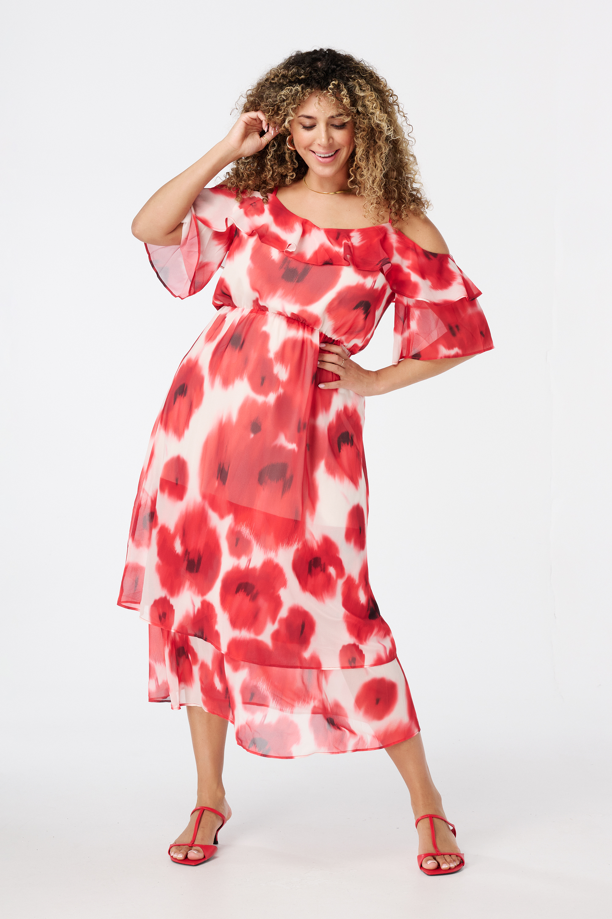 Midi jurk met print Multi Red