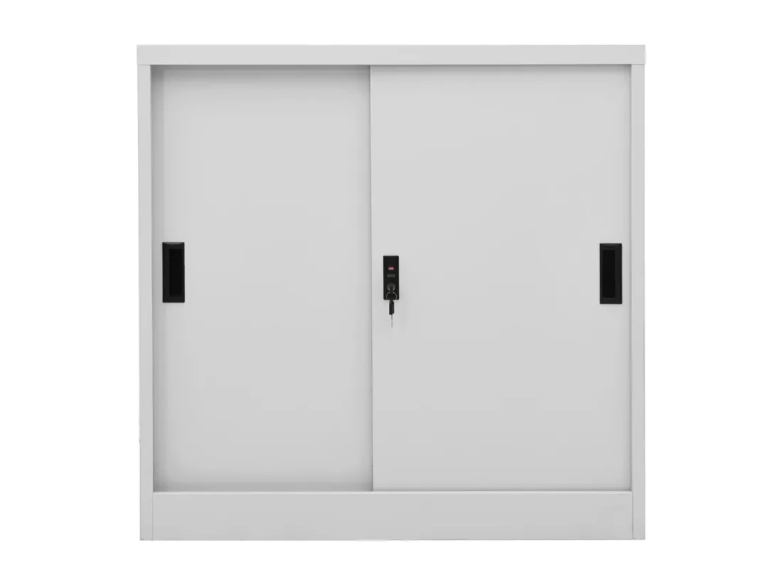 Armoire de bureau porte coulissante Gris clair 90x40x90cm Acier