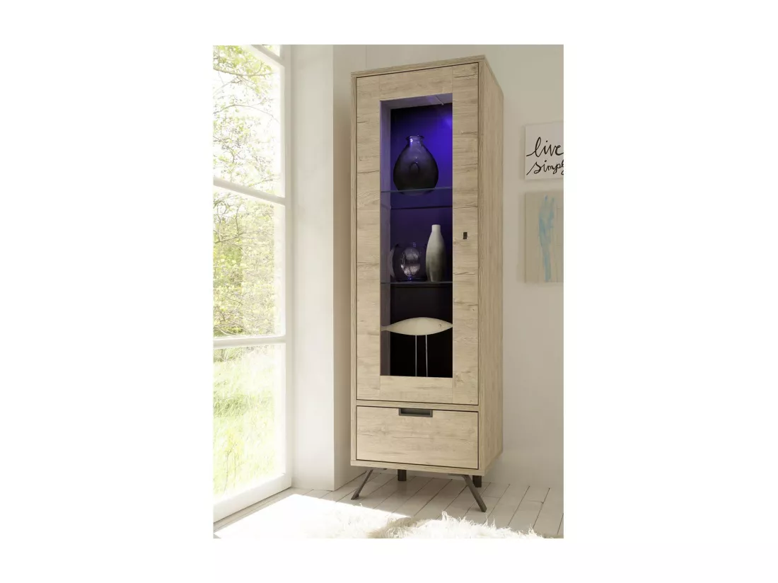 Vitrine 1 porte en verre avec 1 tiroir sans éclairage H177 cm - Palma