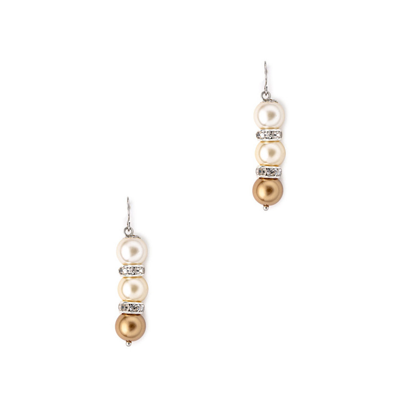 Parure Collier et Boucles d'oreilles Perles Jaunes, Cristal et Plaqué Rhodium