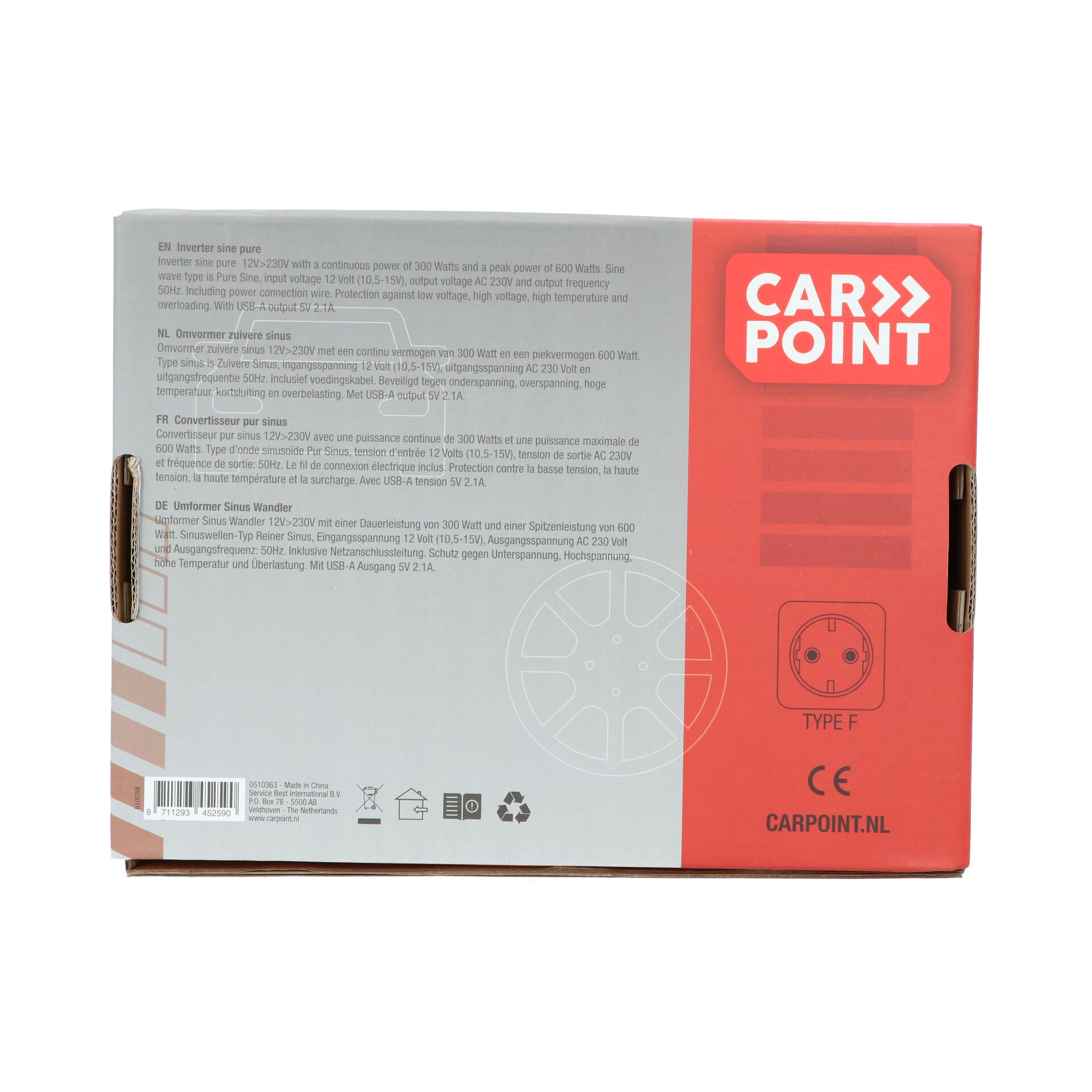 Carpoint Pure Sinus omvormer - 300 watt