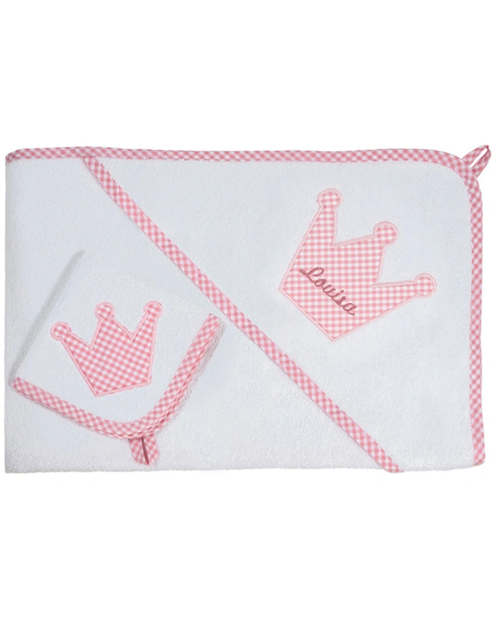 Personalisiertes XL-Handtuch-Set KRONE rosa (Farbe: dunkelblau)