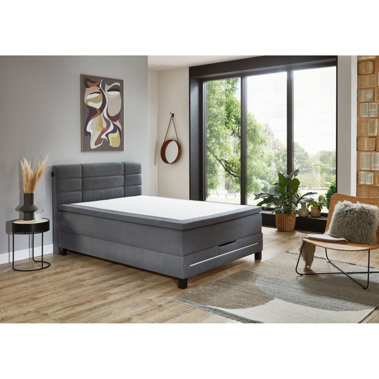 Boxspringbett Lumen Webstoff Polyester grau 140 x 200 cm