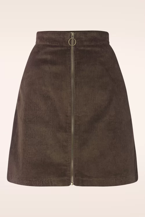 Vixen Corduroy zip up rok in bruin