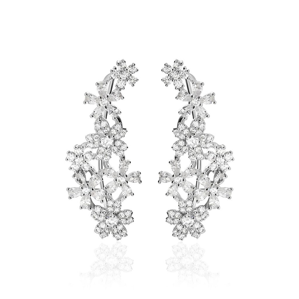 Bijoux D'oreilles Midnight Flower Argent Blanc Oxyde De Zirconium